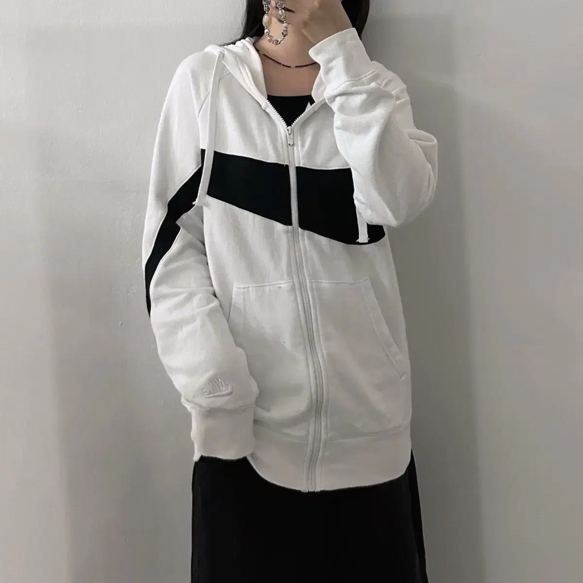 (M) Nike Big Swoosh White Hoodie Zip Up