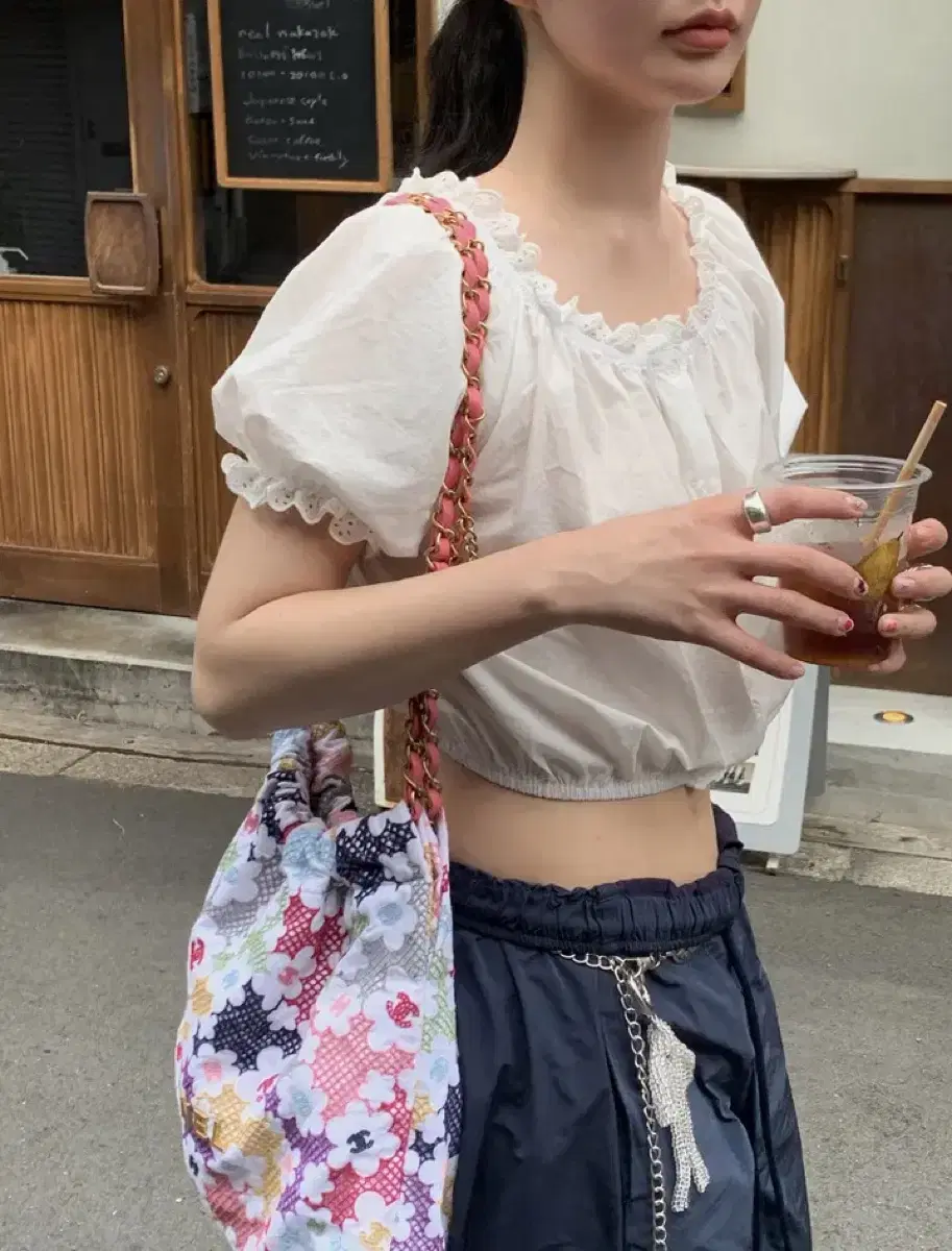 리넨느 레이스 블라우스 크롭 블라우스 오프숄더