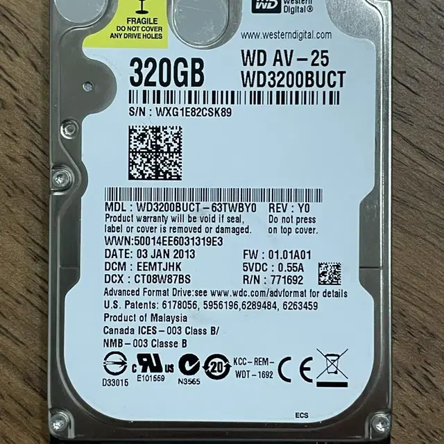 노트북용 Western Digital SATA 320GB HDD