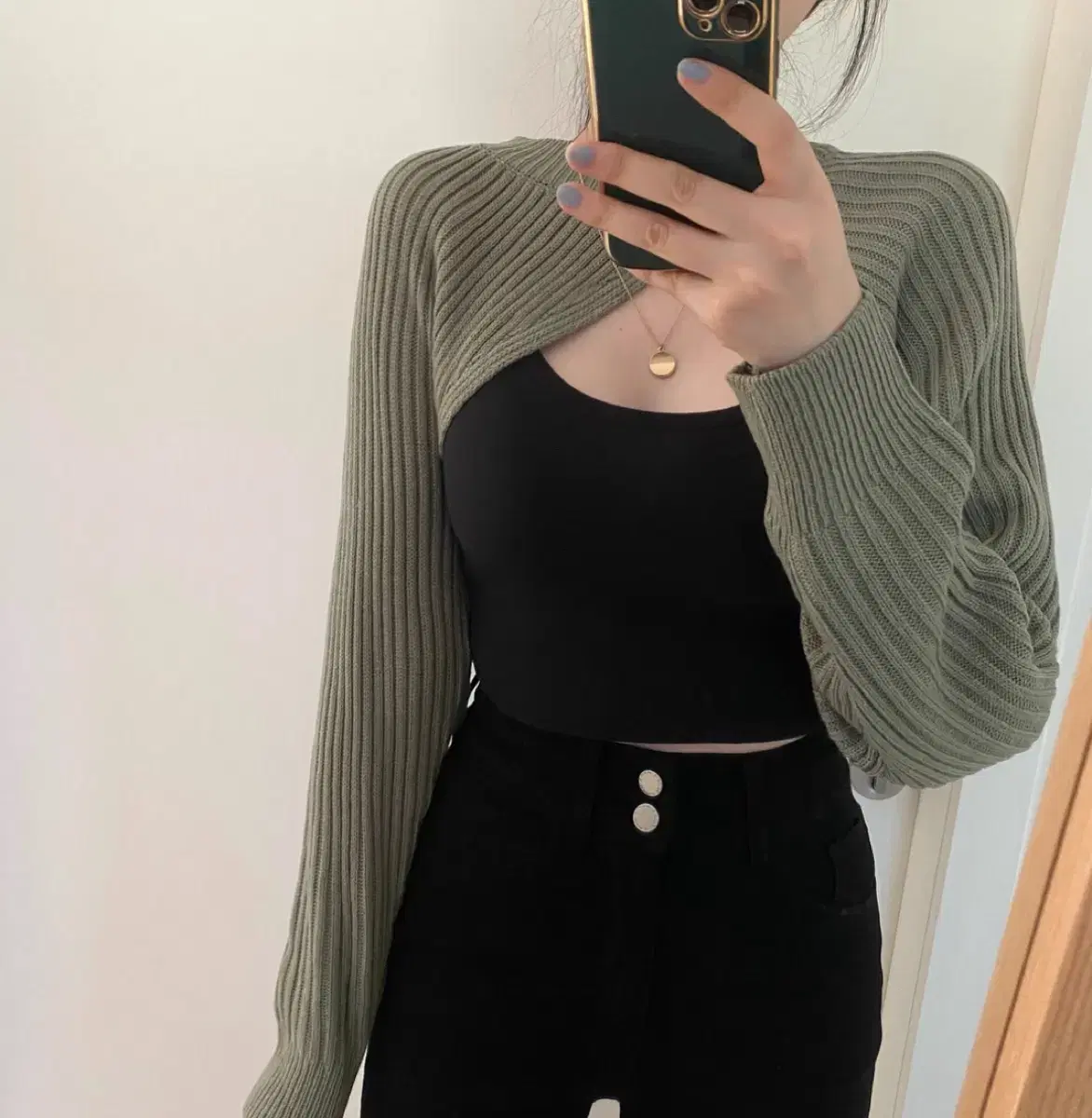 Khaki cropped cardigan top