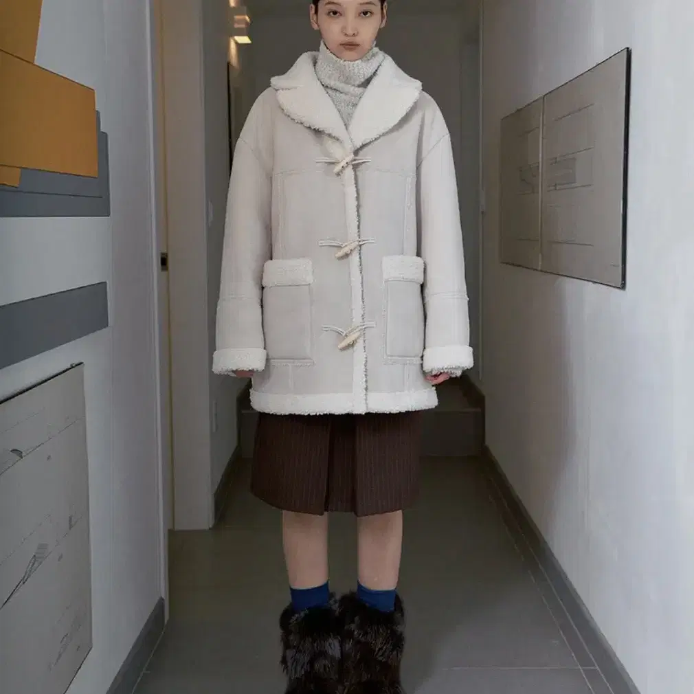 시눈 오버사이즈 shearling jacket(light grey)