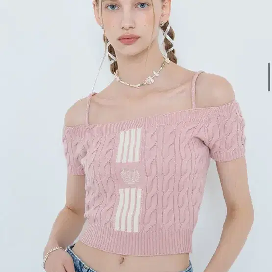 라티젠 L4 CABLE OFFSHOULDER KNIT(PINK)