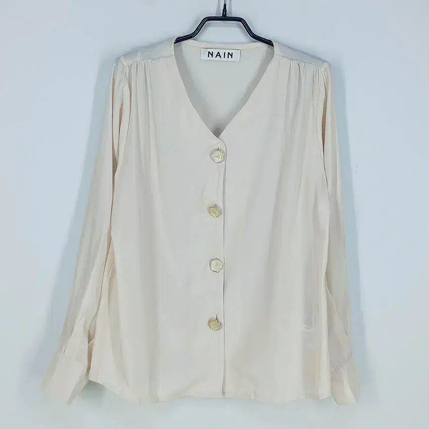 Nine Women's V-Neck Long Sleeve Blouse Beige (HU33926)