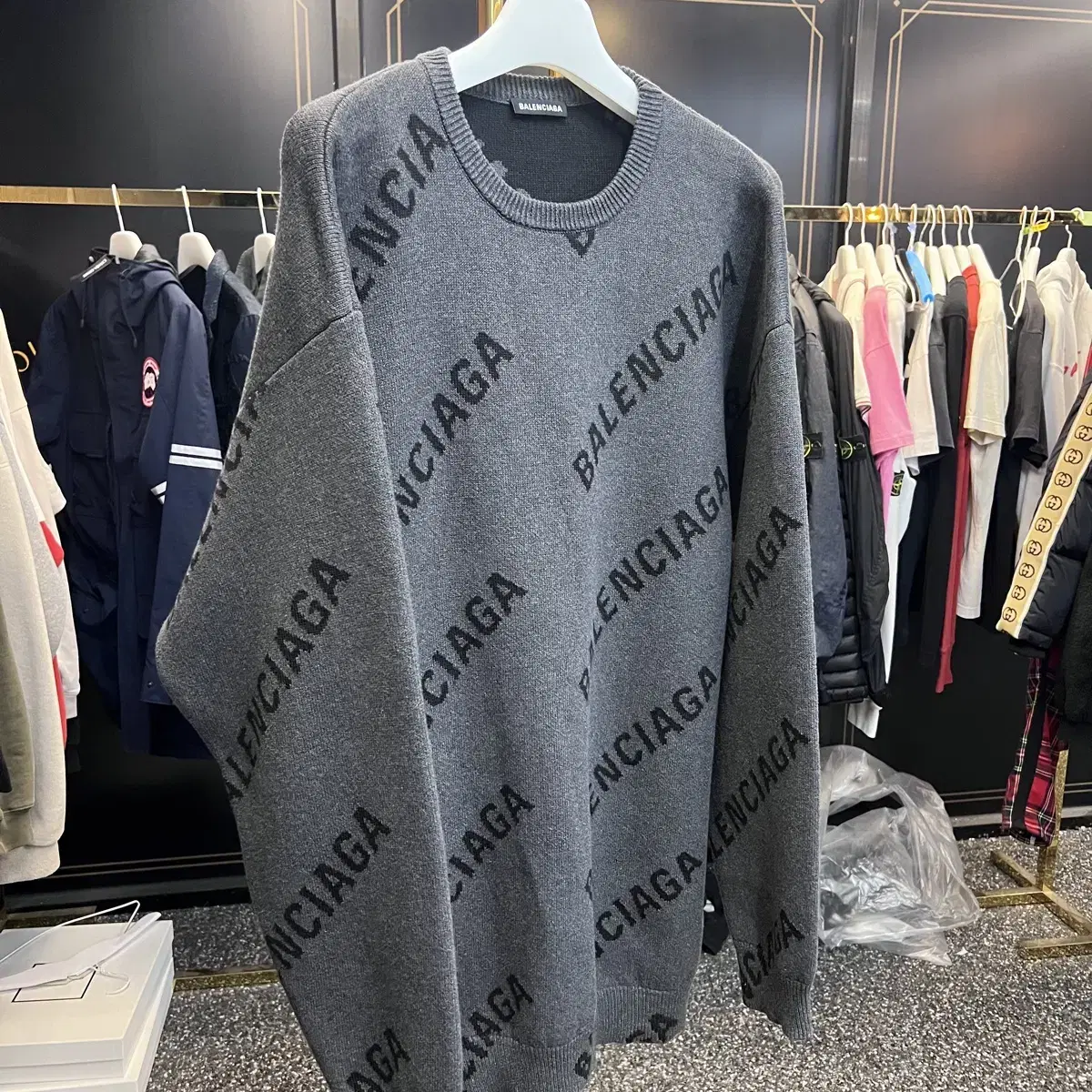 Balenciaga Multi Logo Knit Gray