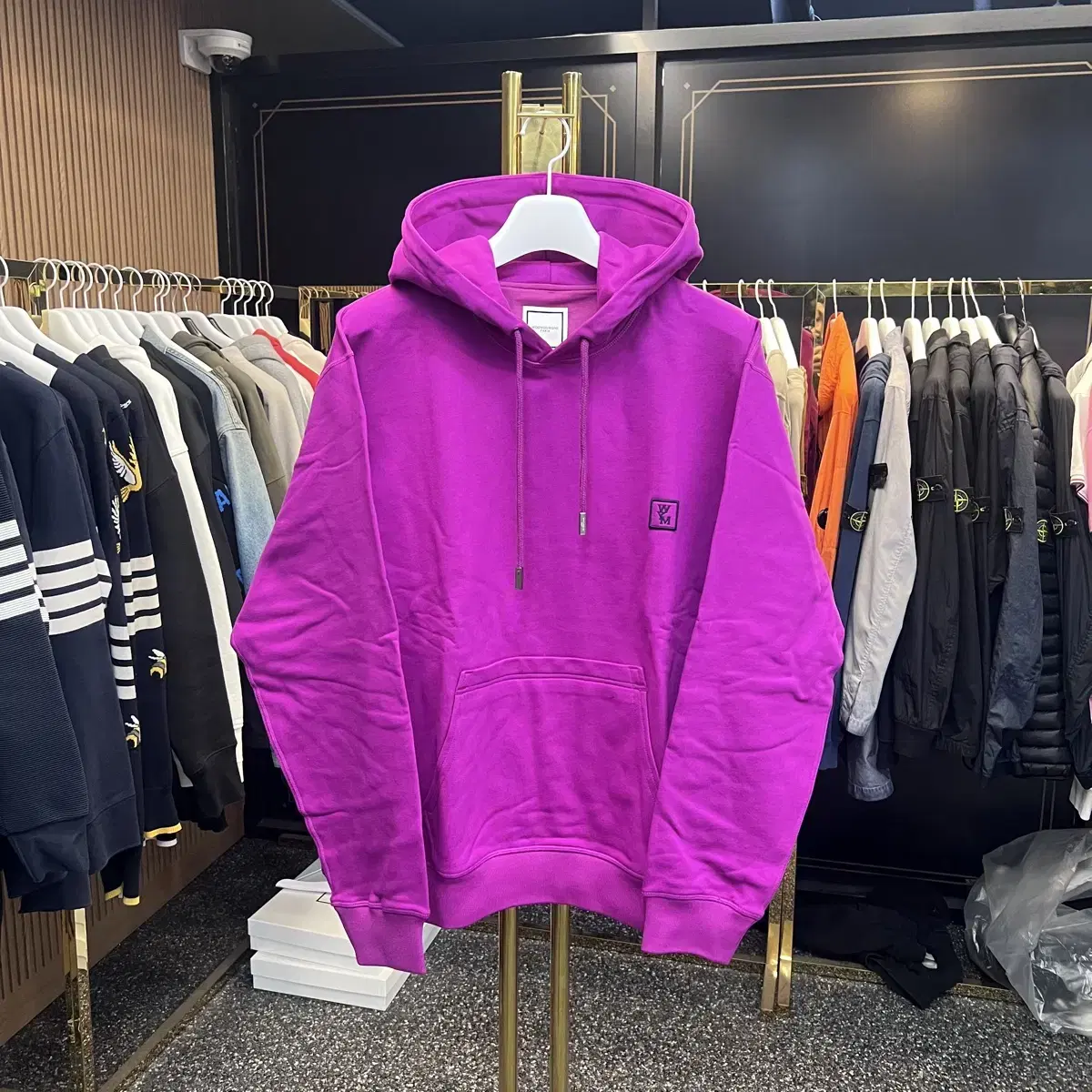 [size 52, new]Wooyoung Mi Back Logo Hoodie / Tack, Vinyl composition