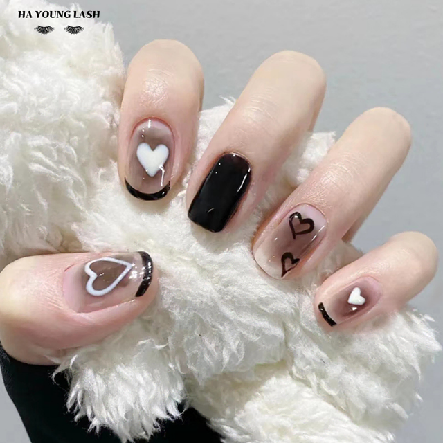 [nail]블랙하트네일팁 프렌치 하트네일 nail