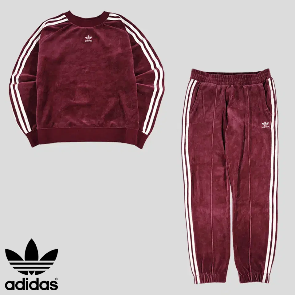 Adidas Burgundy White Three-Sun Midlogo Trefoil Embroidered Velvet Velour Y2K