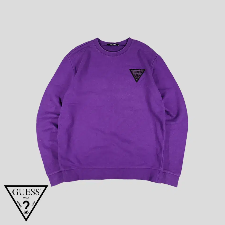 Guess Pigment Purple Triangle Logo Patch Cotton Simple Casual Man-to-man T-shirt M