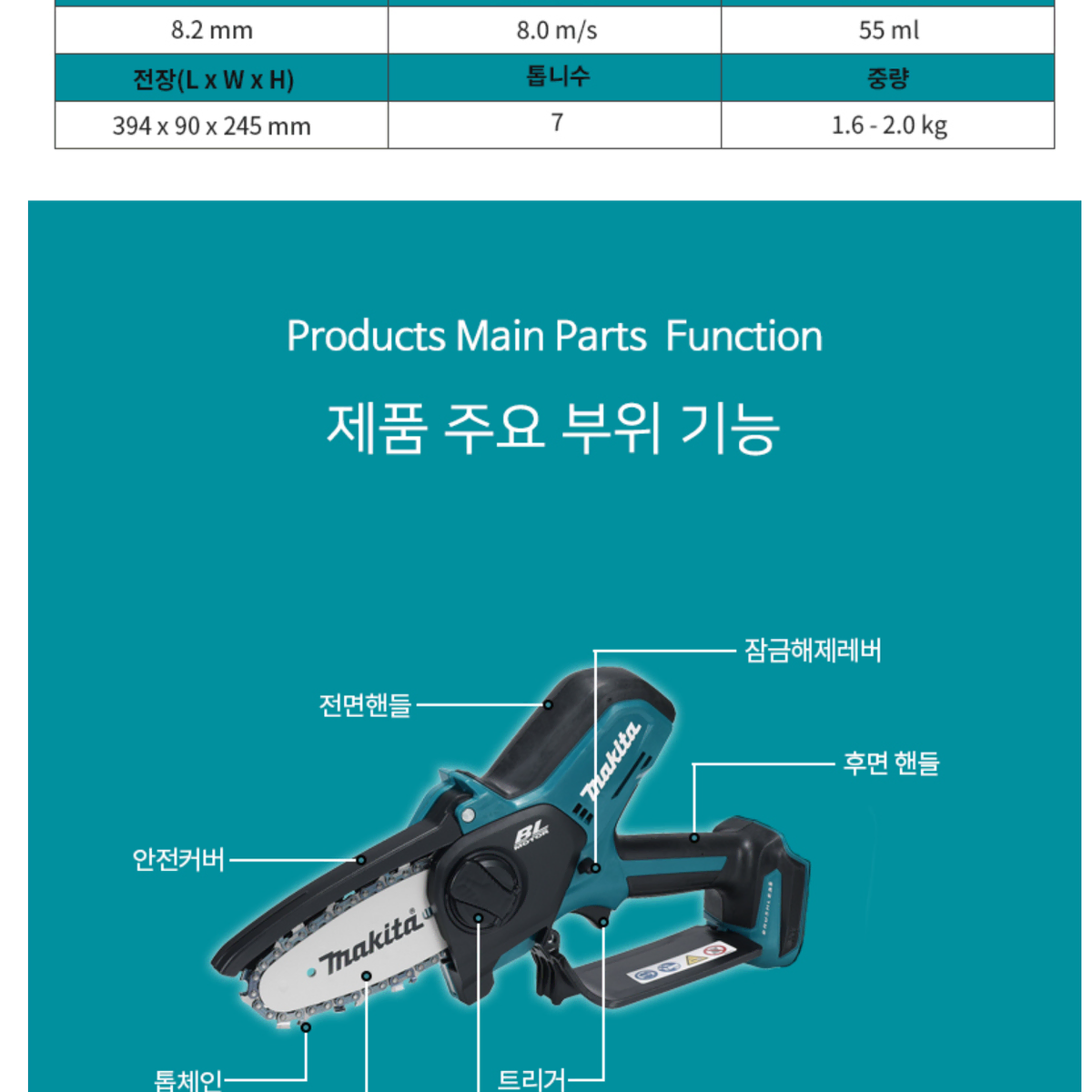 마끼다 18V 충전체인톱 DUC101Z  본체만 전정톱 가지치기 정품