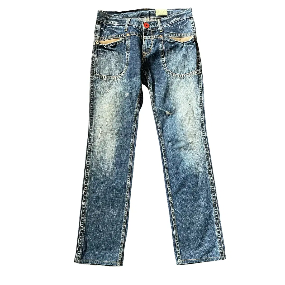 (31) Antigue Stitched Pocket Damage Point Denim Pants L