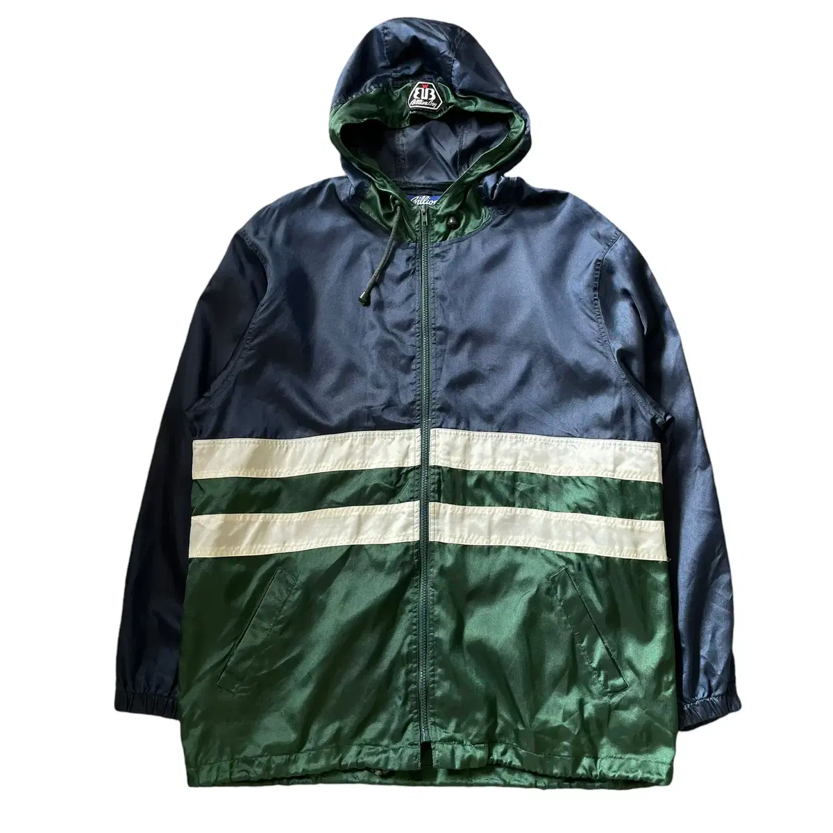 Vintage Navy Green Hooded Windbreaker