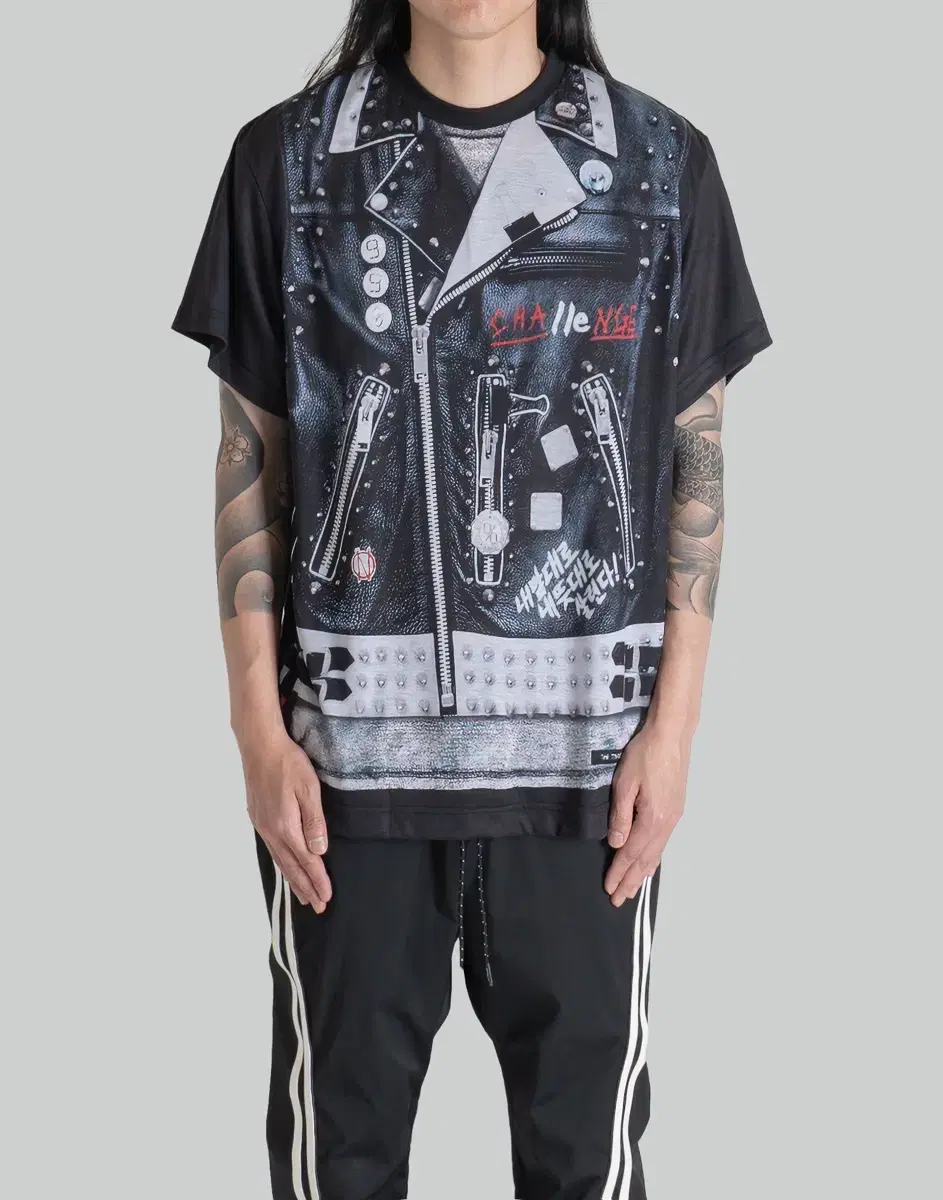 99% IS Bajou Leather Jacket Digital Printed Vahn Tee