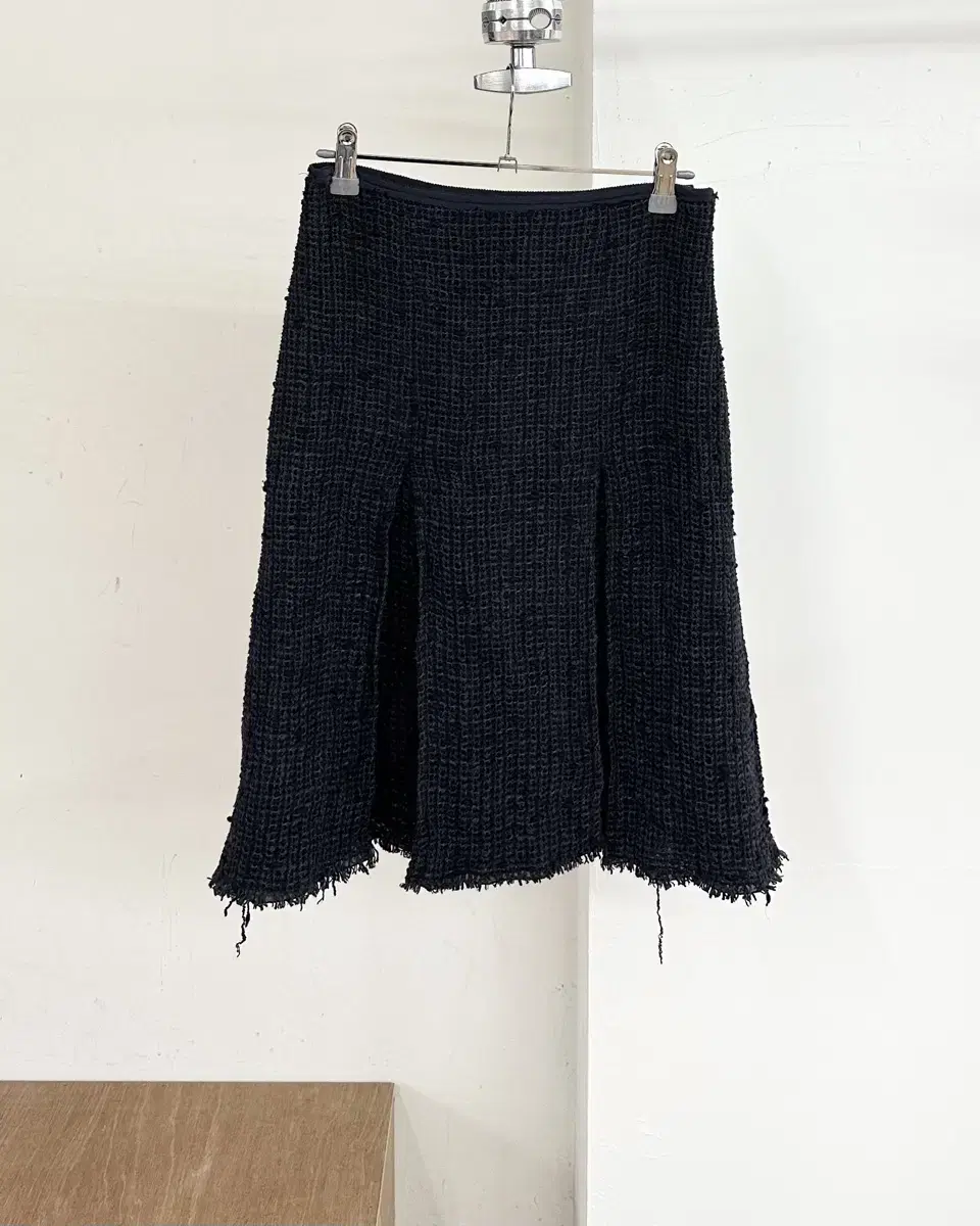 Prada Navy Net Pin-Tucked Midis Skirt