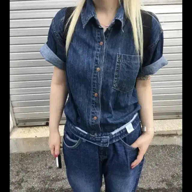 아워캐비넷 하프 데님 셔츠 half denim shirts