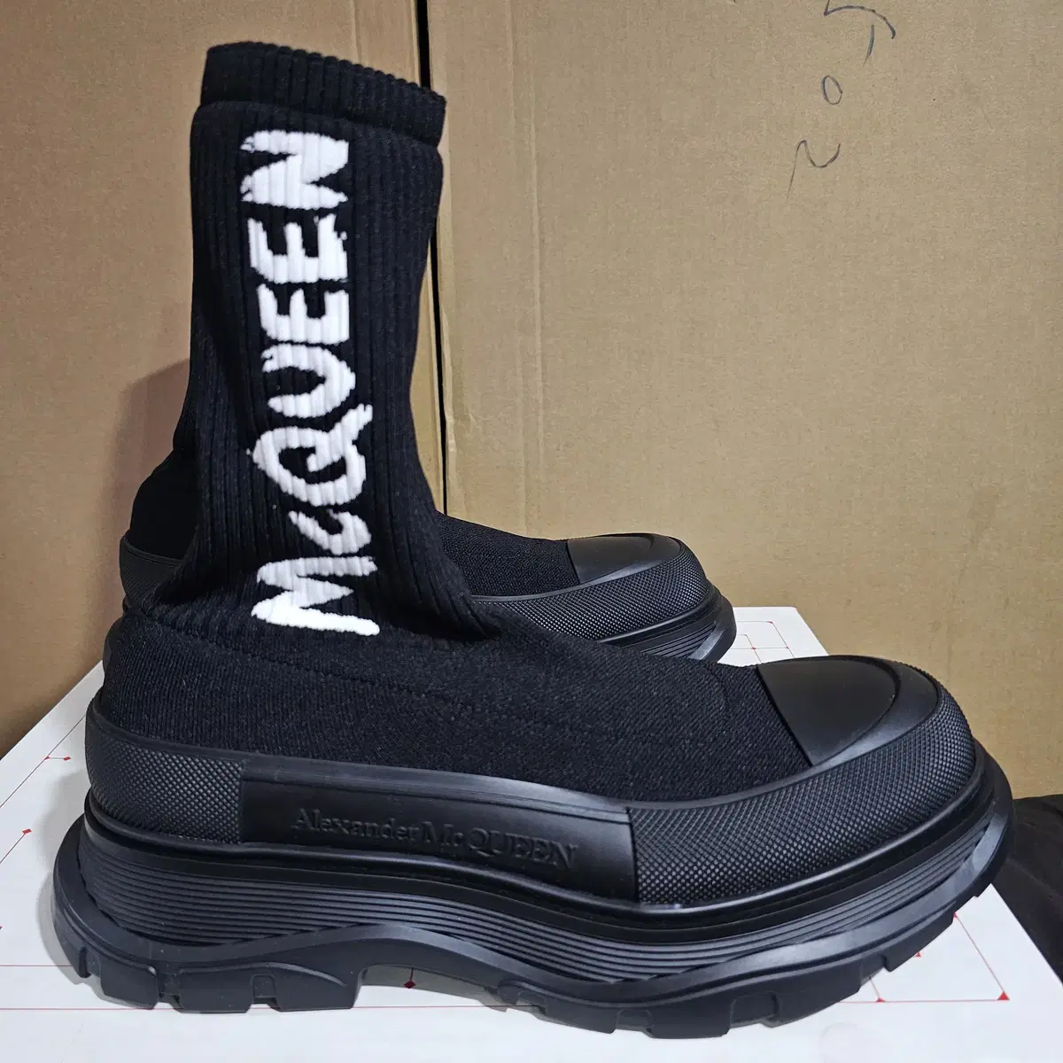 (Reduced Price) (41) Alexander McQueen Graffiti Logo Tread Slick Sock Boots