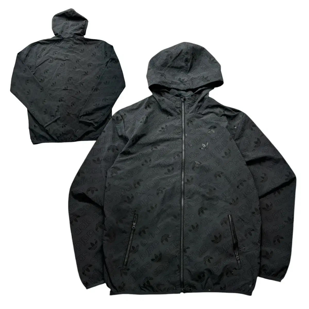 00s Adidas Spellout Pattern Black Windbreaker L