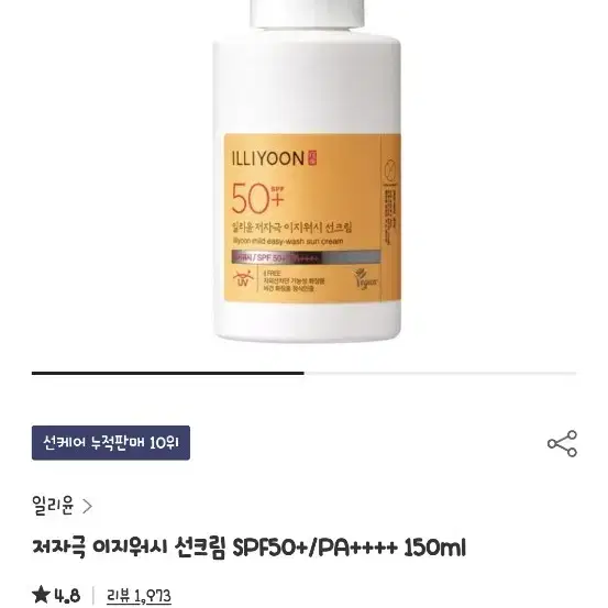 일리윤 저자극 이지워시 썬크림 SPF50+/PA++++ 150ml