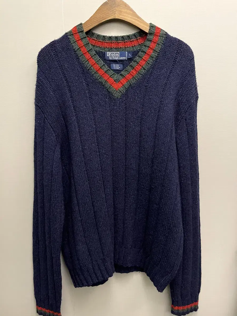 (L to XL)POLO Ralph Lauren wool and silk V-neck cricket knit sweater Gucci