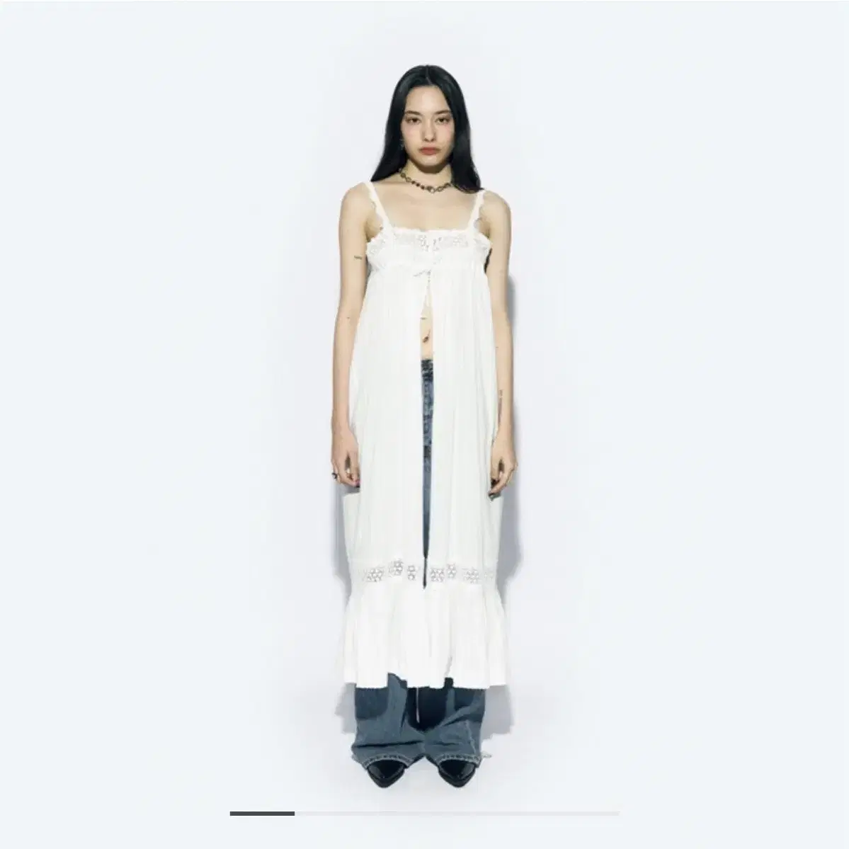 에즈이프캘리 Lace trim maxi dress white