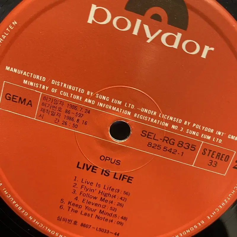 OPUS LIVE IS LIFE LP / AA4907