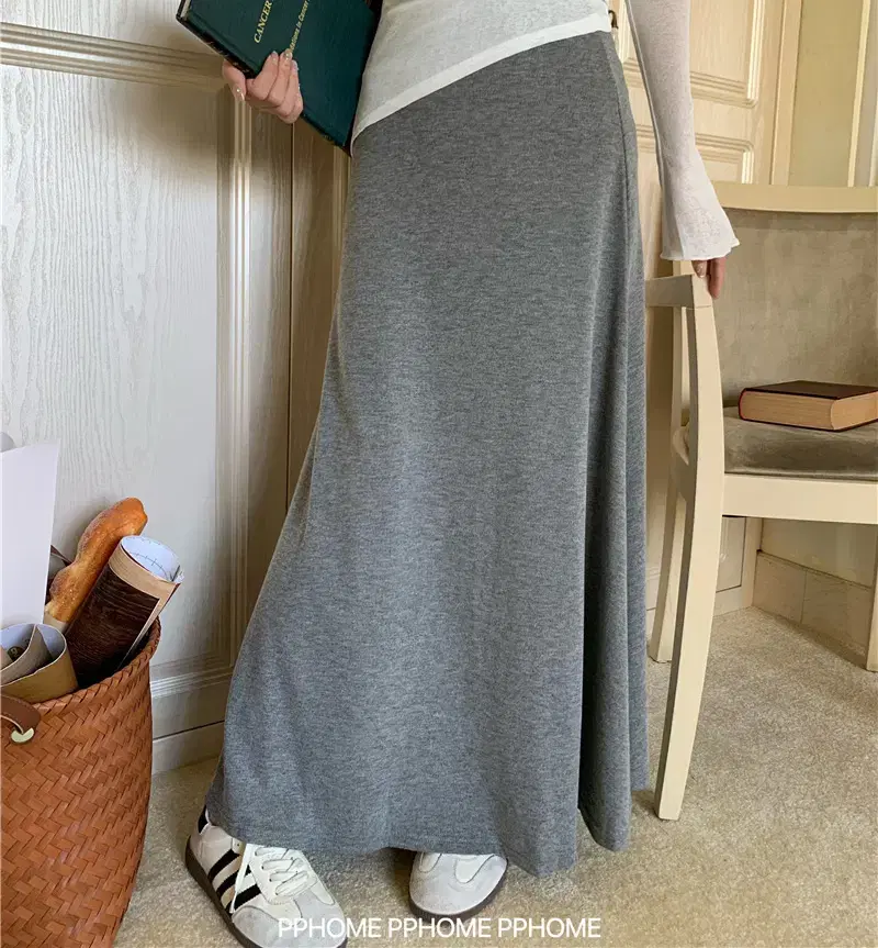 [Mermaid Banding Long Skirt] 2125. Black Charcoal Gray