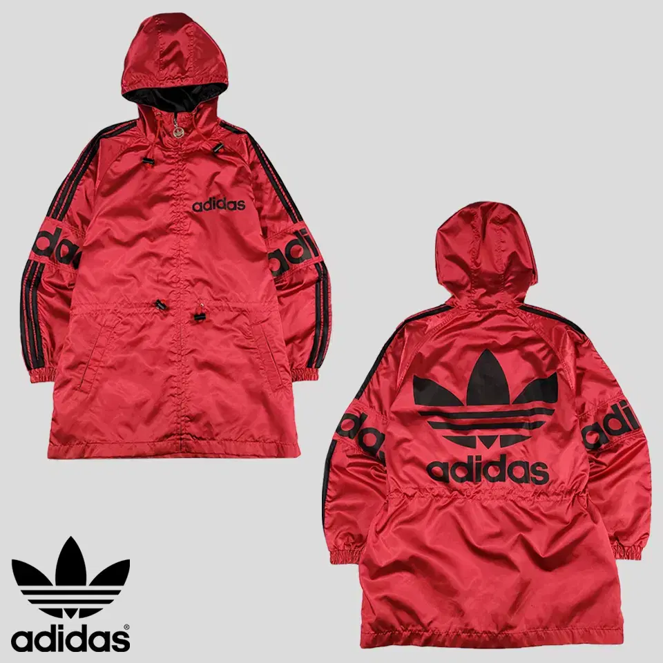 Adidas JP 90s Deep Red Glossy Black Three Stripe Sideline Big Print Windbreaker