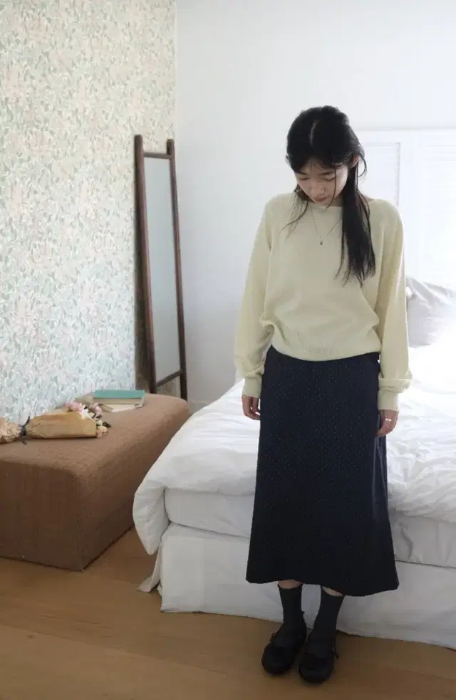 (새제품,택포) 더버터크림 Amelie pattern long skirt