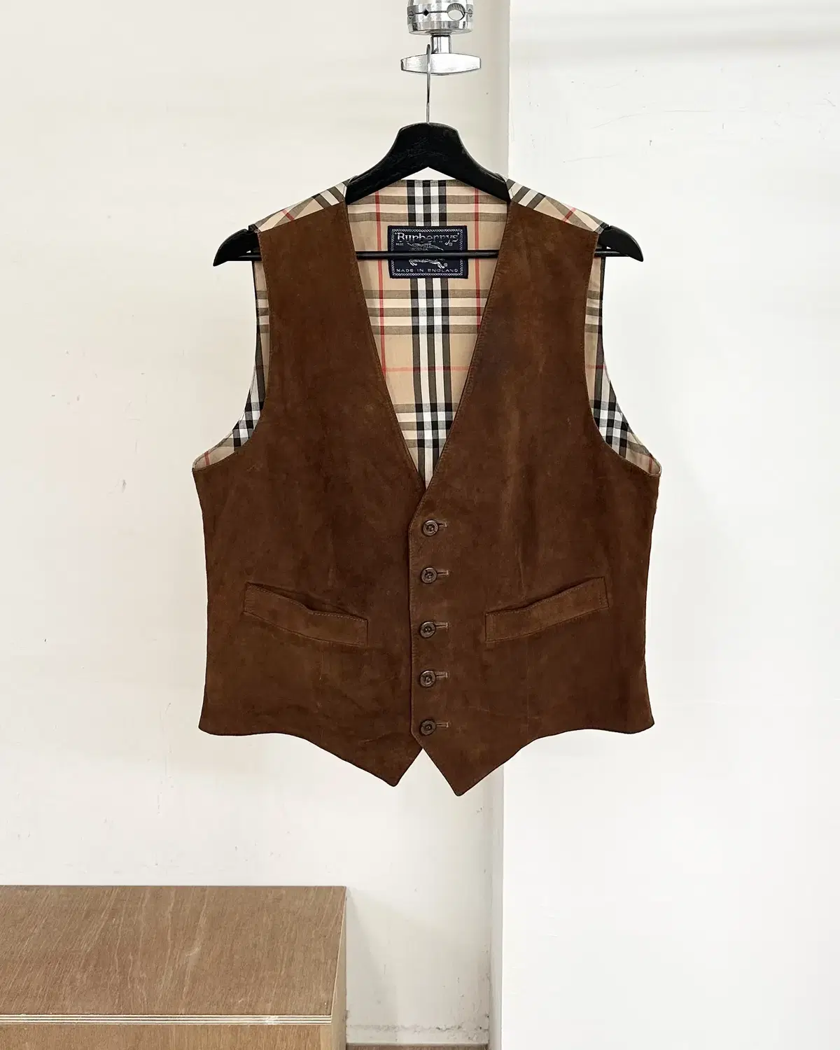 Burberry Brown Nova Check Suede Vest Jacket