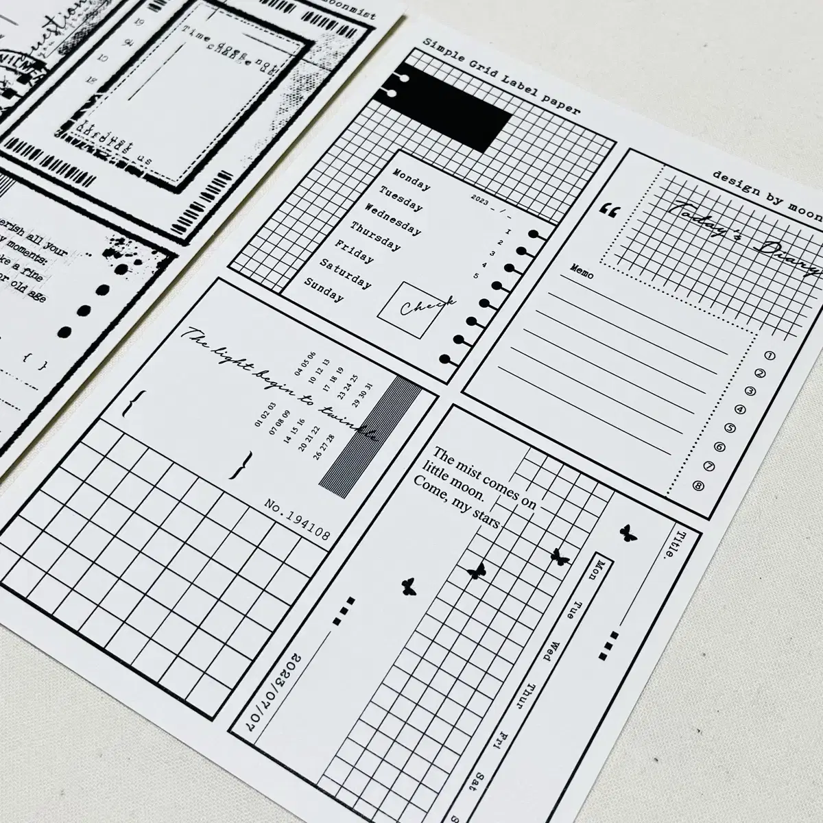 [달안개] 빈티지 그리드 라벨페이퍼 2종