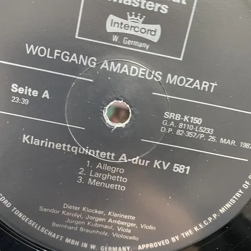 WOLFGANG AMADEUS MOZART  LP / AA4963