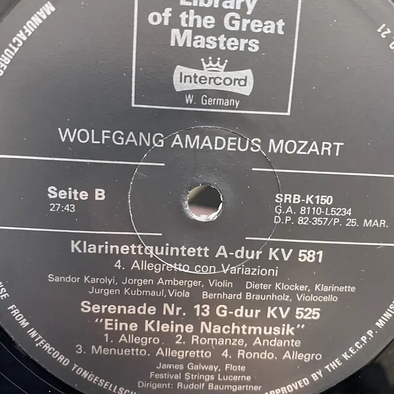 WOLFGANG AMADEUS MOZART  LP / AA4963