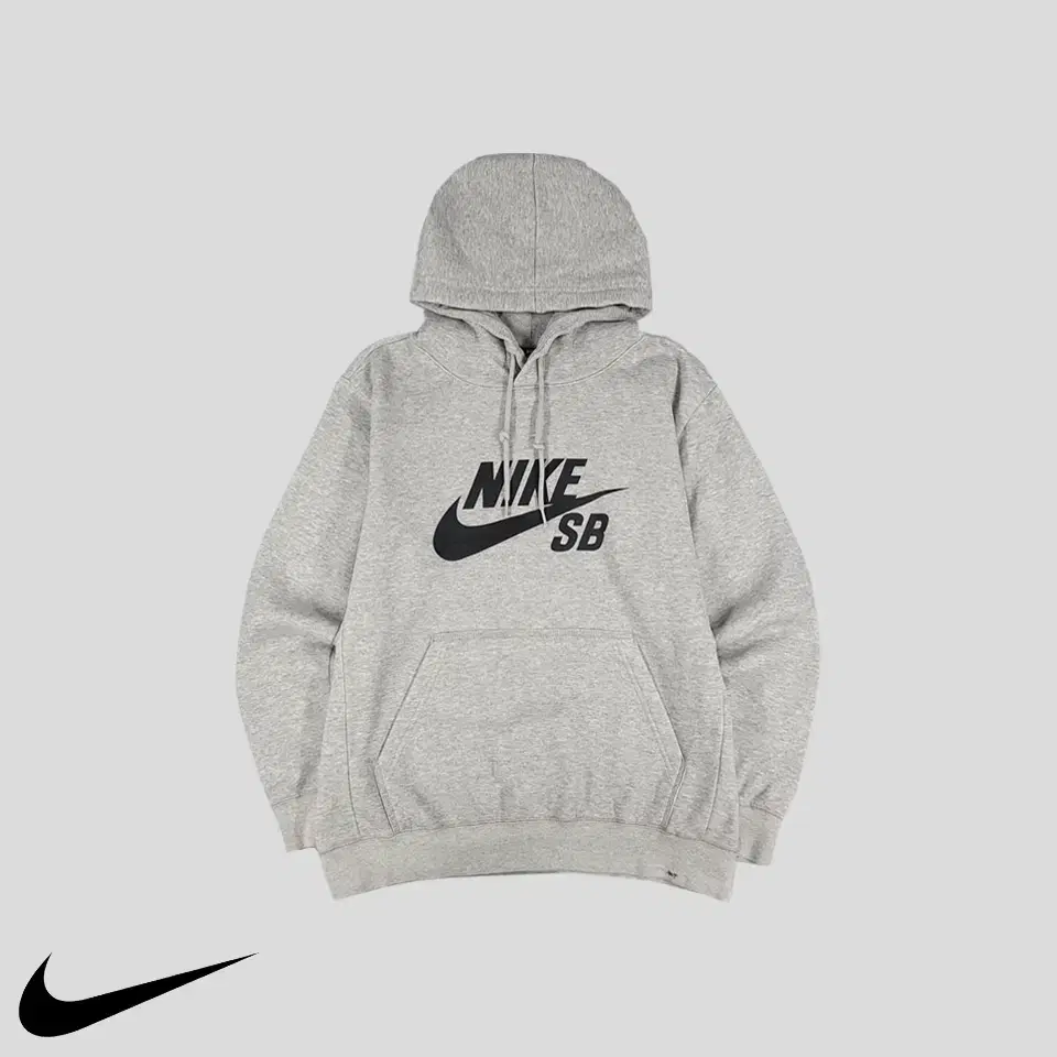 Nike SB Melange Grey Black Big Printed Logo Cotton Blend Sweat Brushed Hoodie