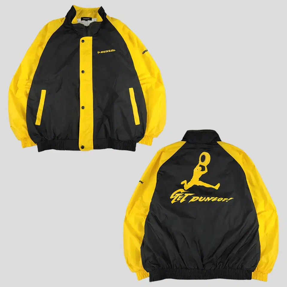 DUNLOP DUNLOP Yel Black Colorblocked Logo Backprinted Hideaway Nylon Windbreaker