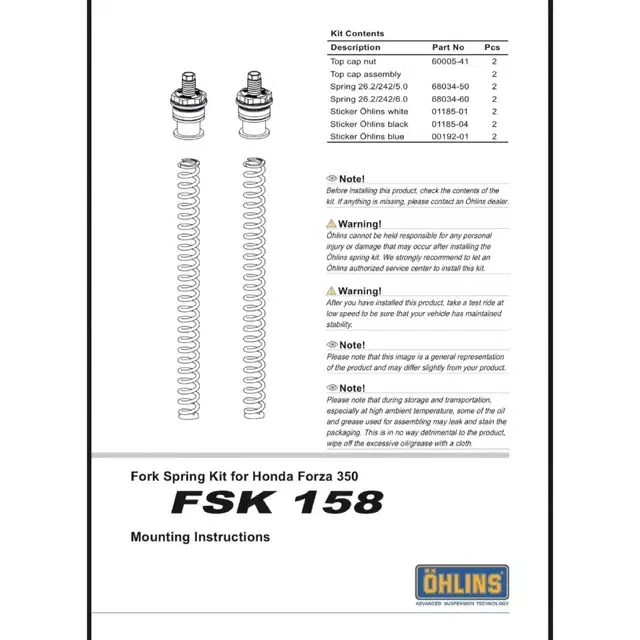 포르자350 올린즈 프론트포크킷트 FSK 158