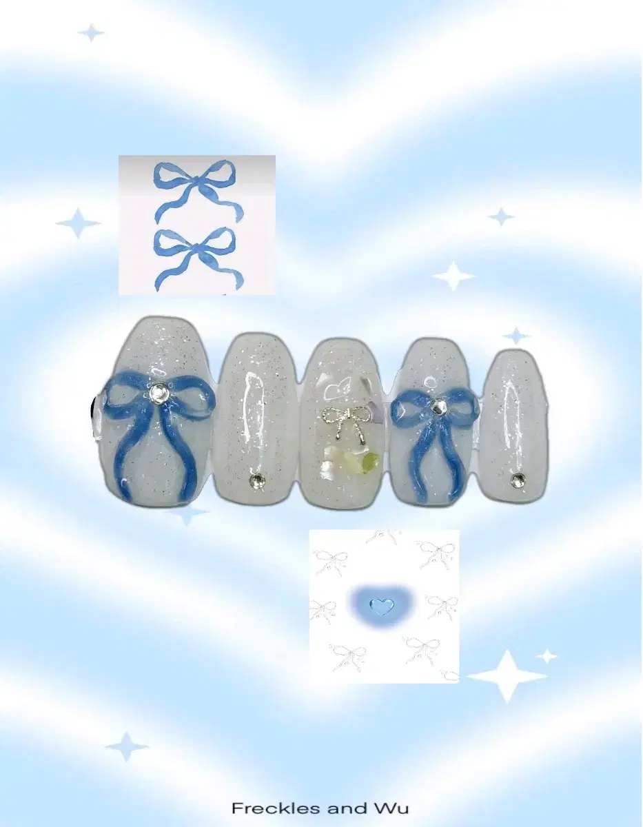 Bloo Ribbon Nail Handmade Nail Tips Lovely White