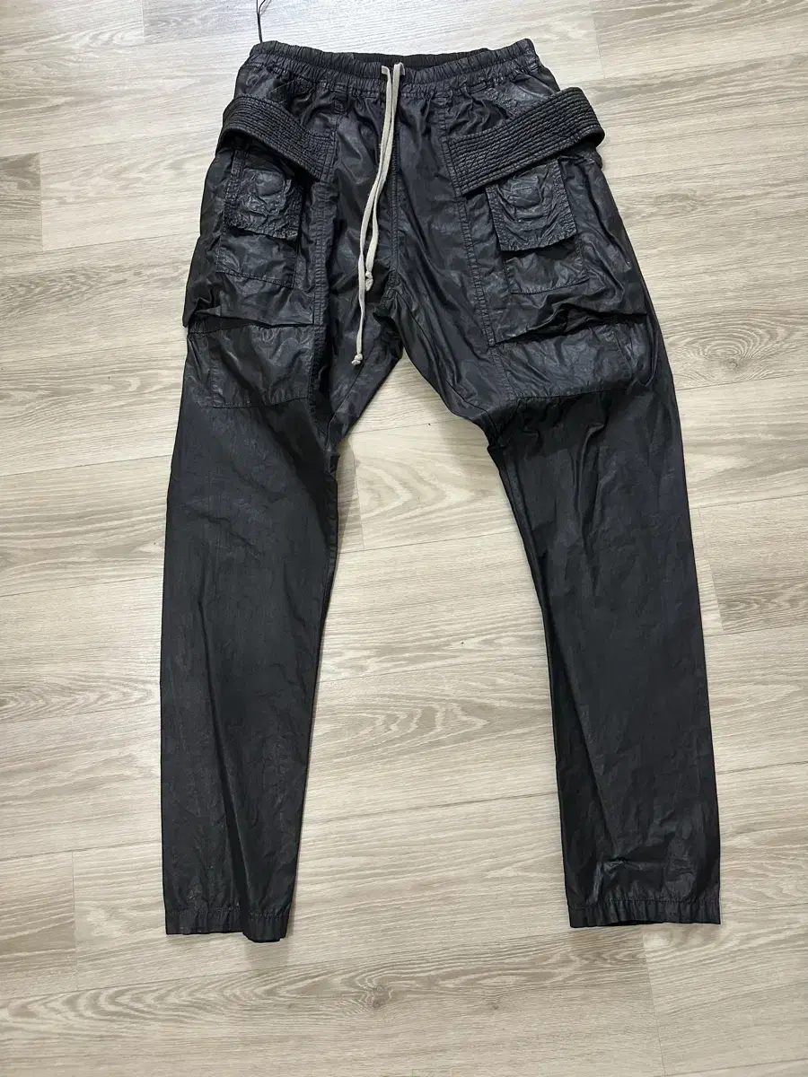 15SS Rick Owens Dark Shadow Waxed Taekwondo Trousers in Dark Shadow