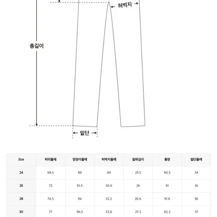 미쏘 9부 슬림핏 슬랙스 28(새상품)