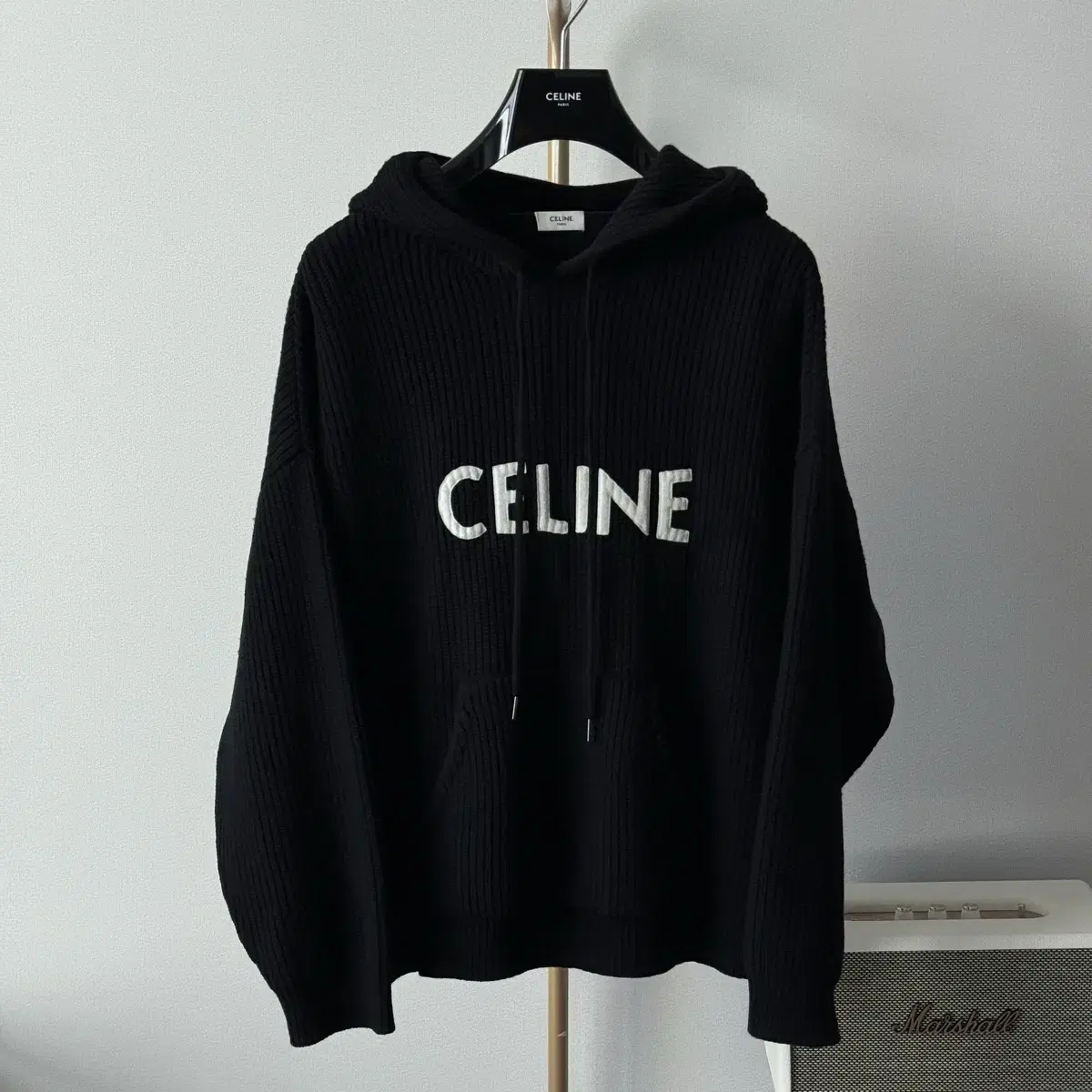 [23fw,New,M] Seline Ribbed knit hoodie black