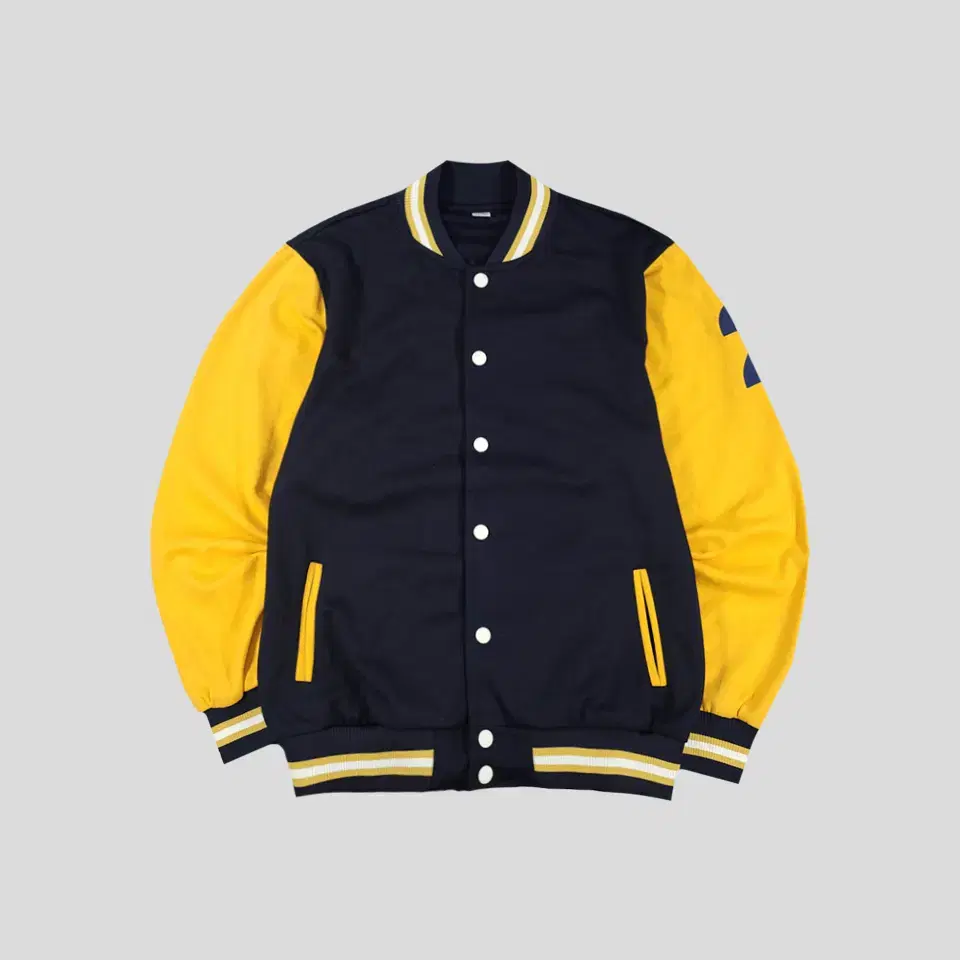 Vintage Deep Navy Mustard Yel Two-tone Colorblocked Number 2 Printed Varsity Jacket