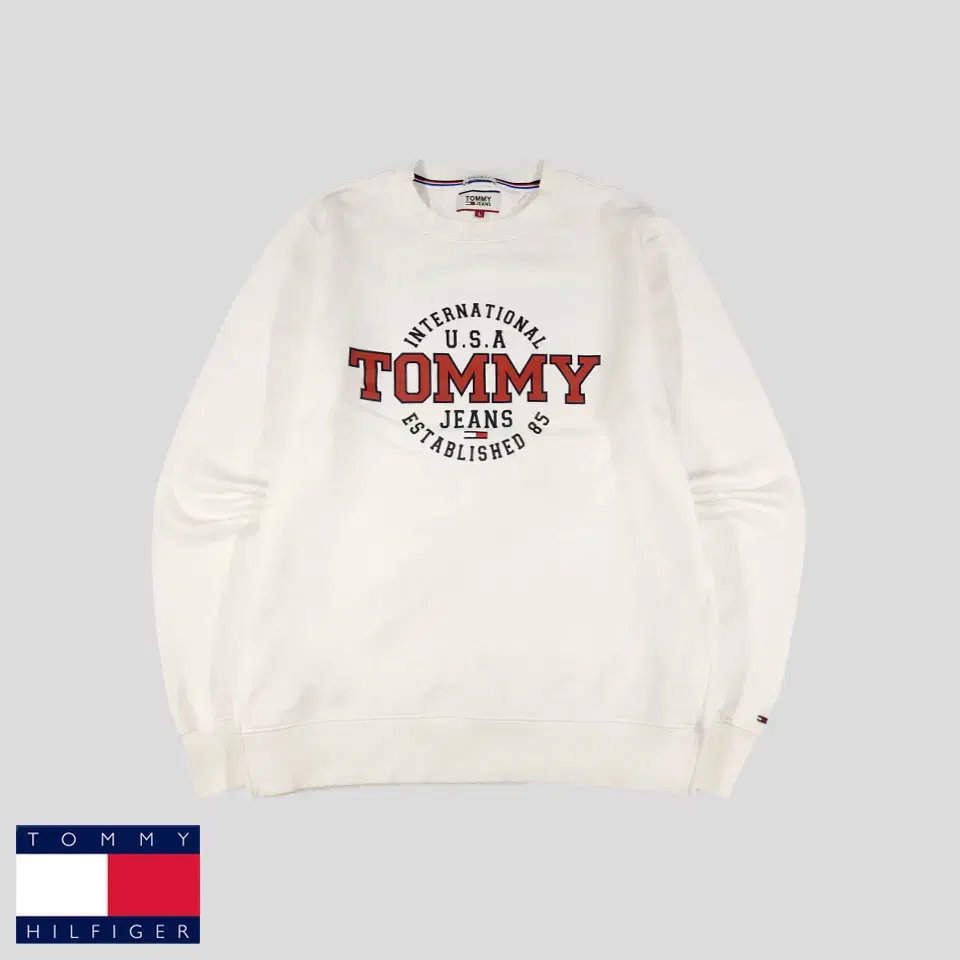 Tommy Hilfiger Tommy Jeans White Mid Logo Big Printing Slit Regular Fit Cotton Blend Sweat