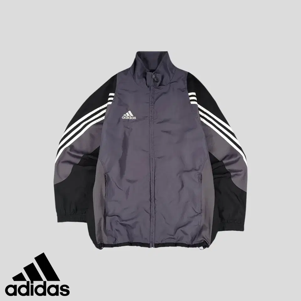 Adidas Deep Gray Black Mesh Colorblocked Three-Wire Embroidered Reglan Windbreaker L