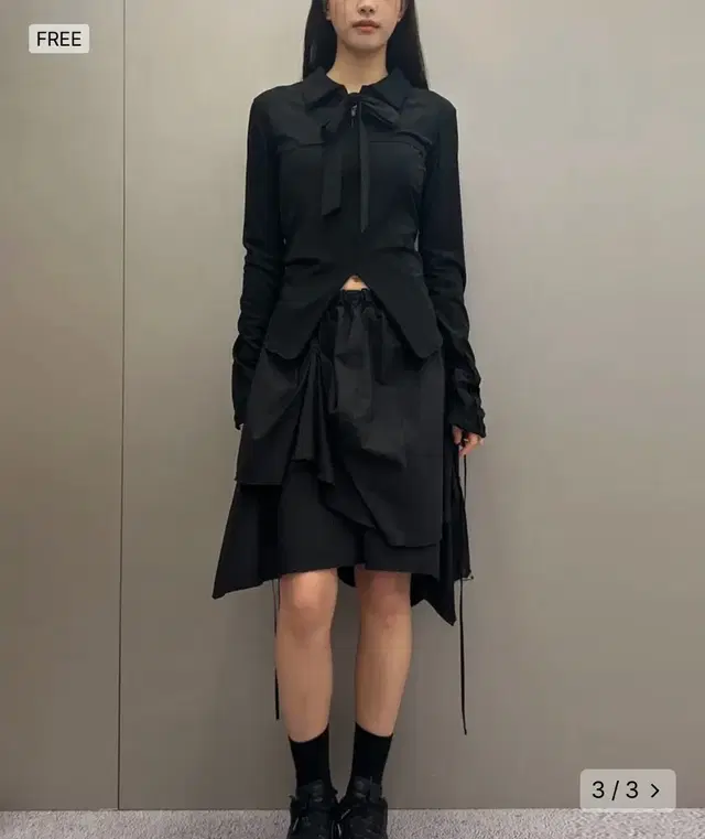 나체 LAYERED DRAPING SKIRT BLACK