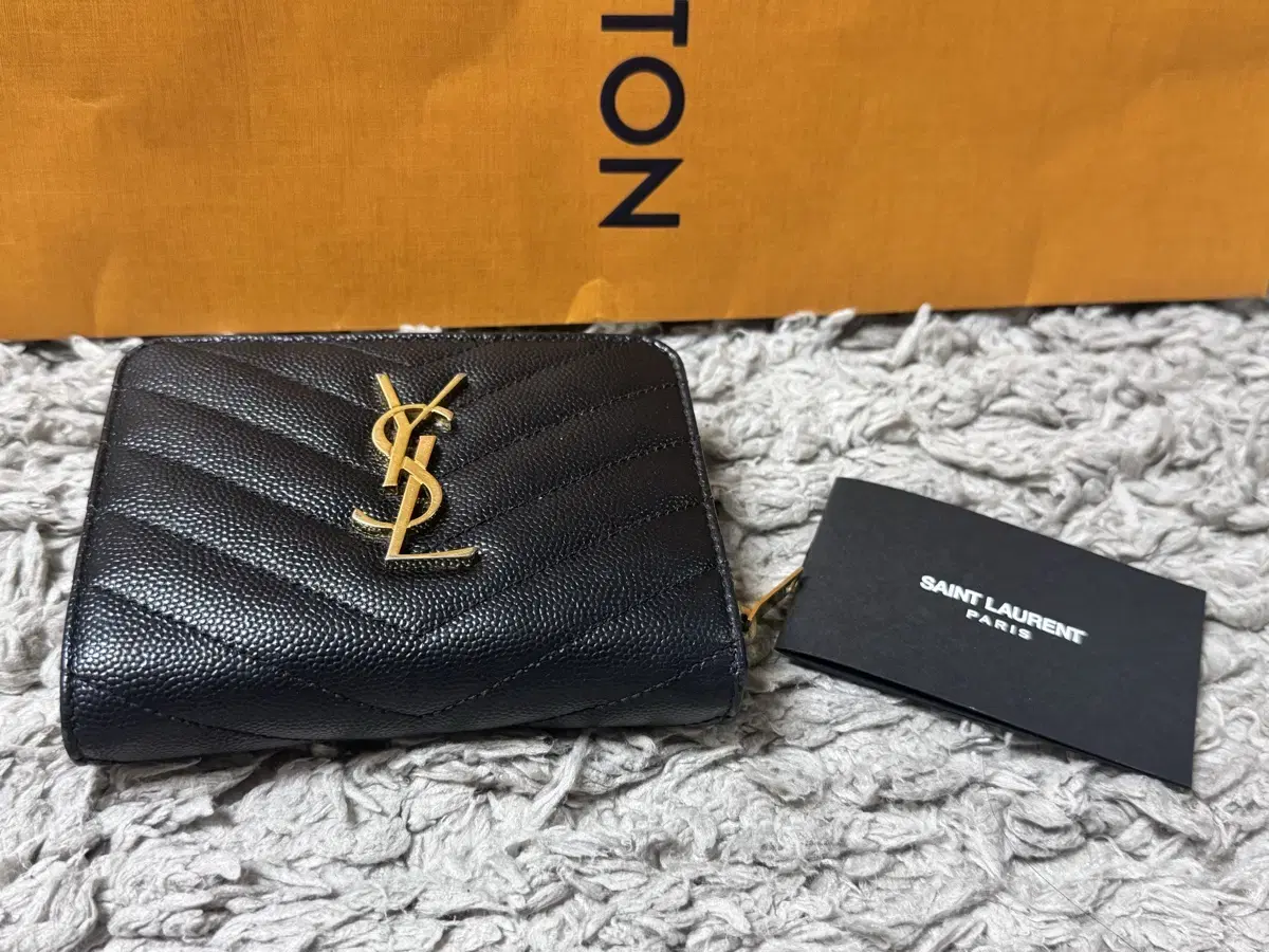 Saint Laurent Monogram Compact Zip Around Wallet Black