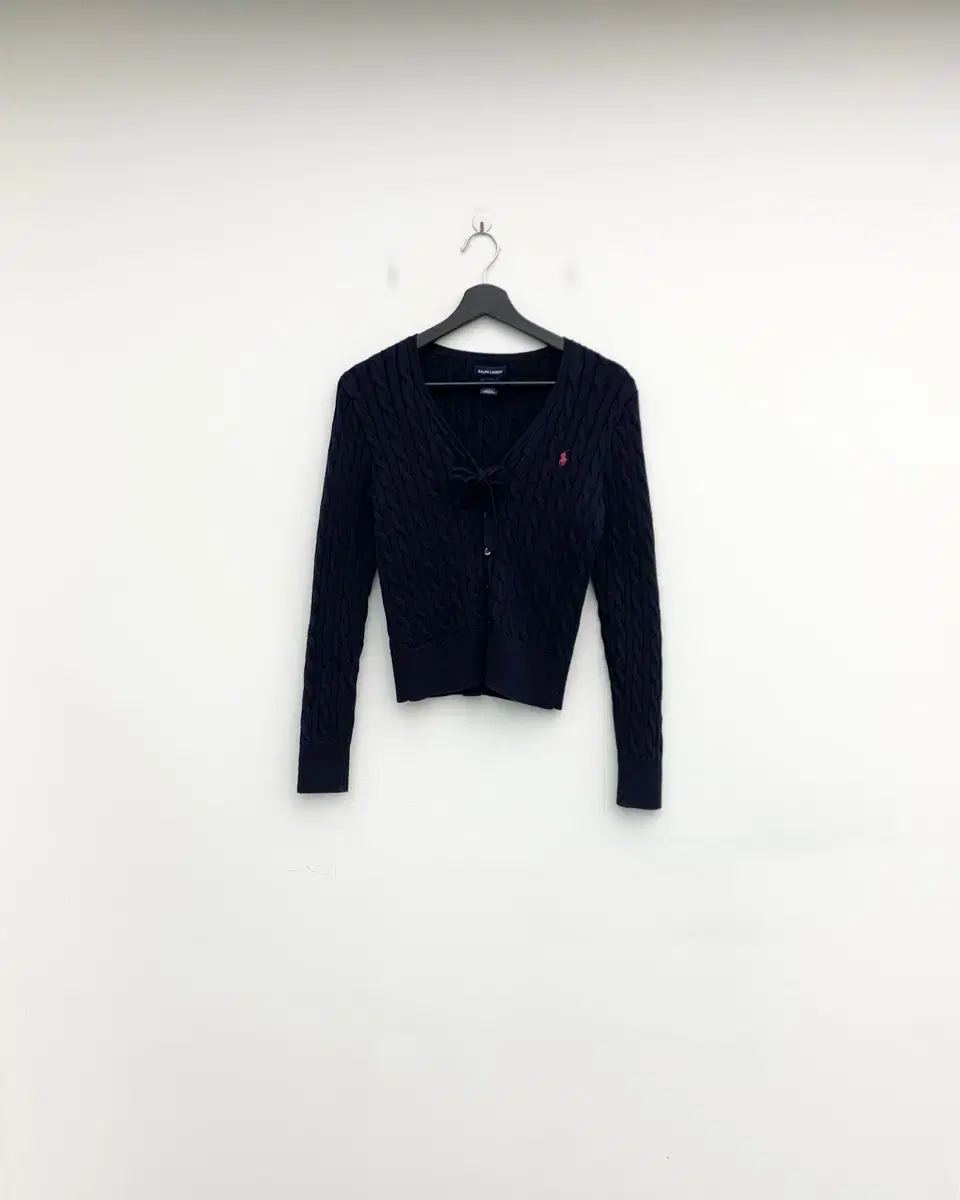 Polo Ralph Lauren Navy Pink Pony Twist-Stripe Knit Cardigan