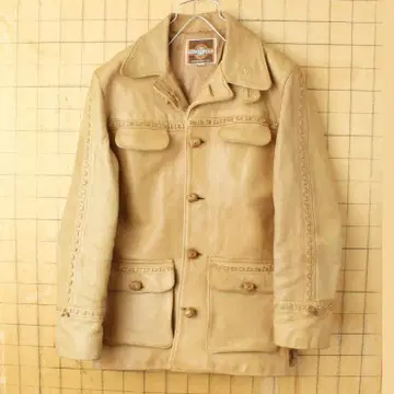 70s80s PIONEER WEAR 가죽 자켓 SM 베이지 ss131
