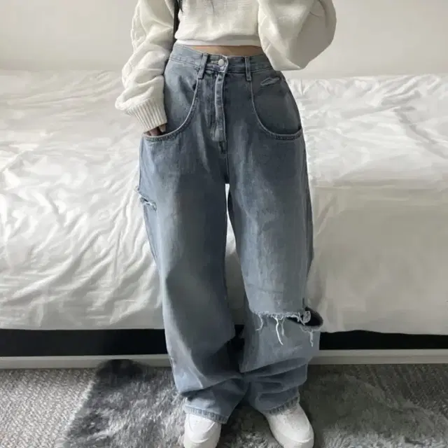 에이블리 하몽마켓 Big pocket wide denim pants L