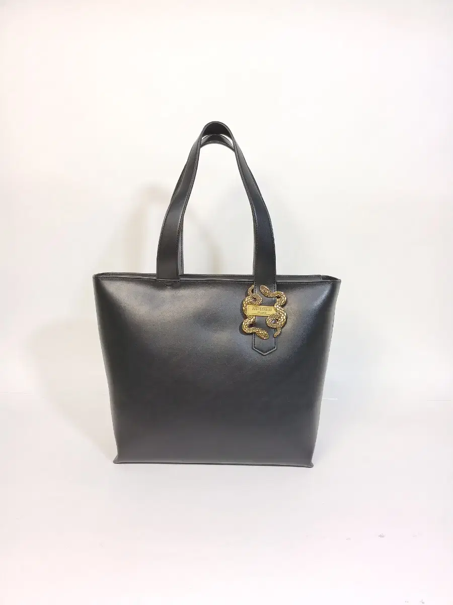 Just Cavalli Iconic Snake Black Leather Women's Tote