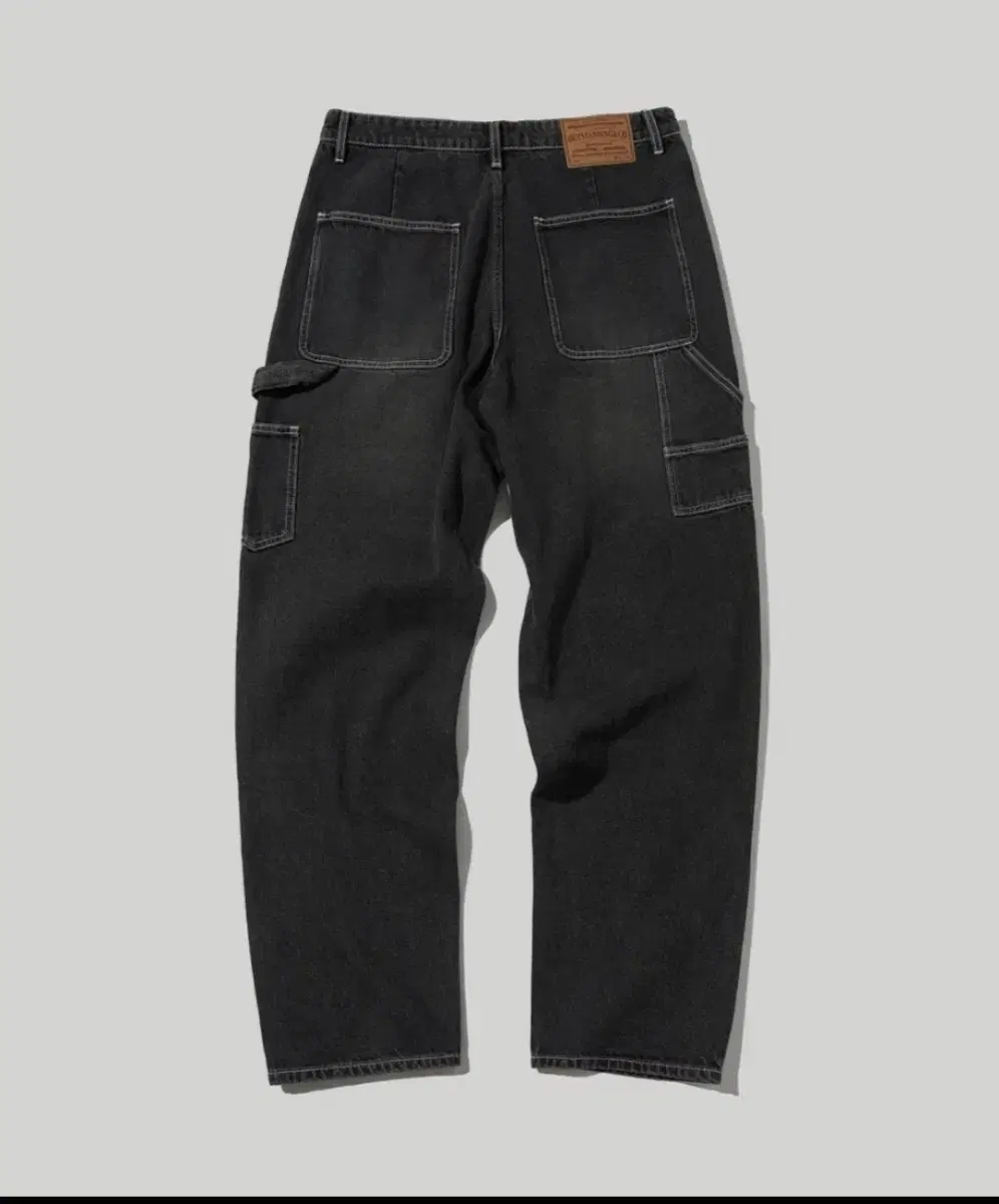 [L]Outstanding Loose Fit Carpenter Pants Black Denim