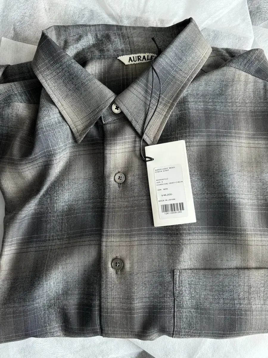 24AW Ollari Wool Check Shirt Charcoal Grey 4 sizes