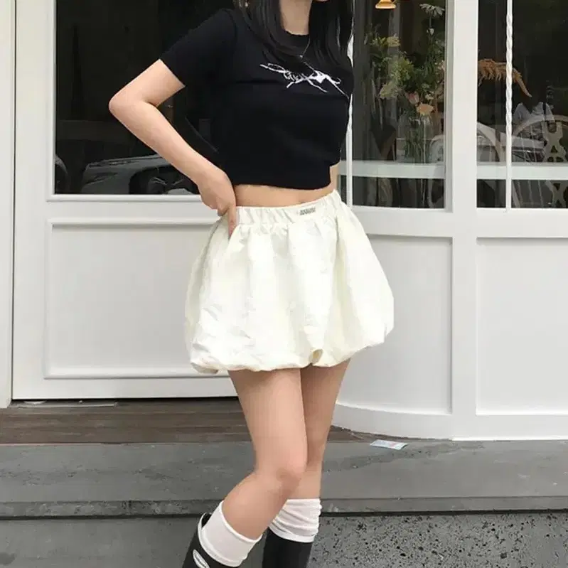 락케이크 Nylon Shirred Balloon Skirt 벌룬스커트